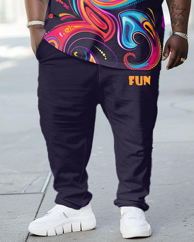 Men's Plus Size Street Fashion Colorful Paisley Print T-Shirt Trousers Suit