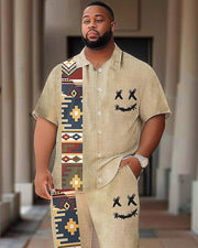 Ethnic Style Smiley Printed Short-sleeved Shirt Plus-size Men's Suit