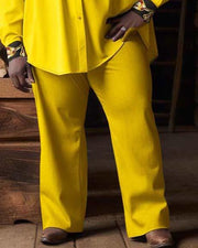 Men's Plus Size Western Cowboy Style Yellow Long Sleeve Trousers Two-Piece Set