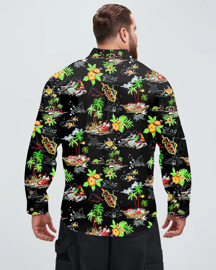 Hawaiian Christmas Cotton Patch Pocket Long Sleeve Lapel Shirt For Men