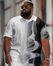 Men's Plus Size Simple Casual Geometric Light And Shadow Print Shirt Shorts Suit