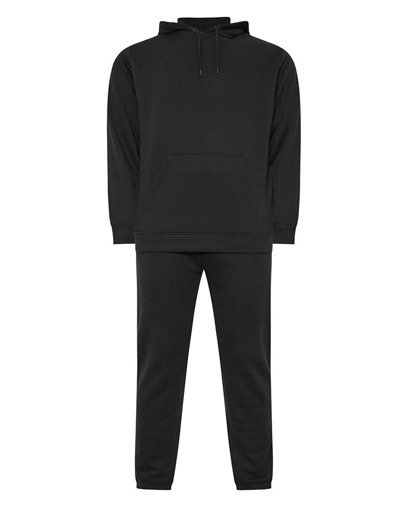 Basic Versatile Black Solid Cotton Hoodie Trousers Suit