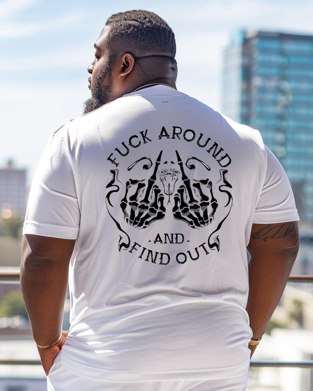 Fuck Around And Find Out Pattern Crewneck Short Sleeve Men's Plus Size T-Shirt