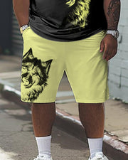 Men's Plus Size Eco-friendly Watermark Craft Wolf Pattern Printed T-shirt Shorts Suit