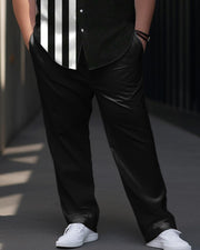 Men's Plus Size Business Simple Vertical Stripe Stitching Short Sleeve Shirt Trousers Suit