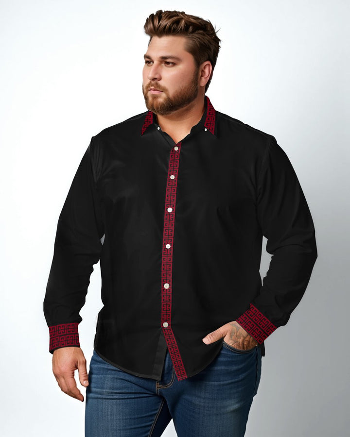 Signature Patchwork Cotton Men's Long Sleeve Lar Shirt