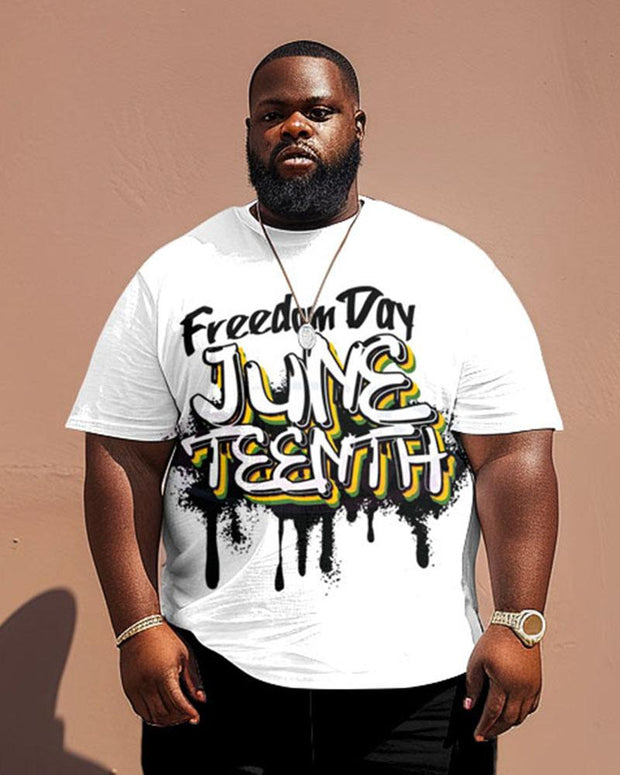 Men's Plus Size Juneteenth Black Freedom Day Printed T-Shirt Shorts Suit