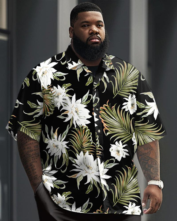 Men's Plus Size Business Casual Floral Plant Printed Short Sleeve Shirt Suit