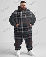 Men's Street Fashion Versatile Classic Plaid Print Plus Size Hoodie Suit