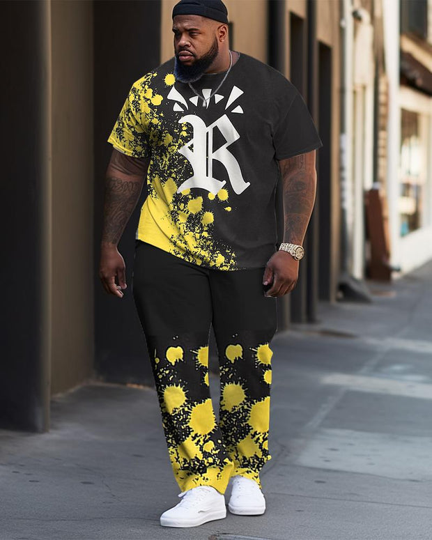 Men's Plus Size King Camouflage Splash-Ink Casual Street Short-Sleeved Trousers Casual Two-Piece Set