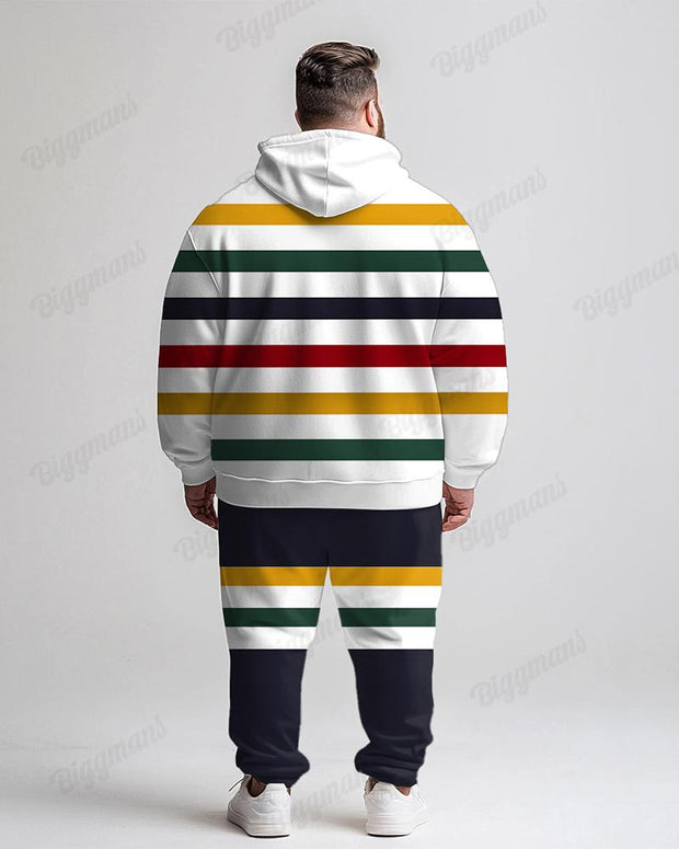 Men's Daily Casual White Patchwork Stripe Printed Plus Size Hoodie Suit