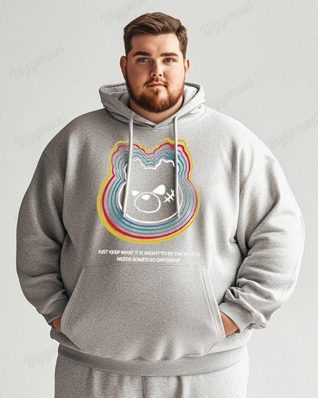 Cotton Material-Rainbow Bear Print Men's Loose Oversized Hoodie