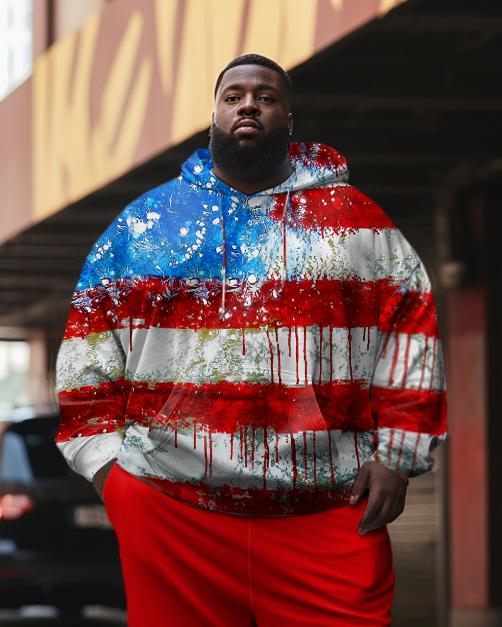 Men's Plus Size American Flag Doodle Hoodie Set of Two