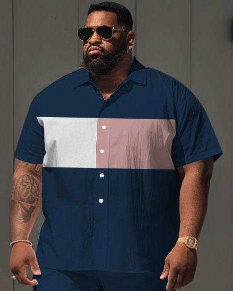 Men's Plus Size Simple Casual Color Matching Printed Shirt Shorts Suit