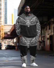 Men's Street FashionInk Retro Kekoa Pullover Print Plus Size Hoodie Suit