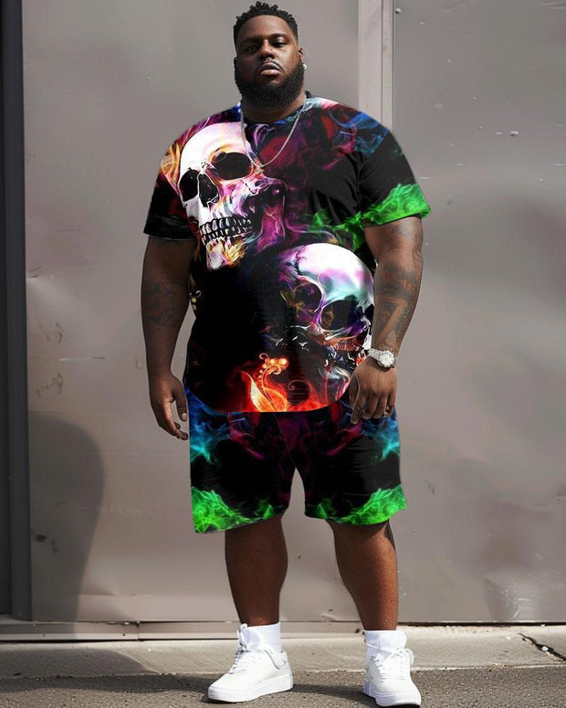 Men's Plus Size Street Casual Colorful Graffiti Skull Print T-Shirt Shorts Suit