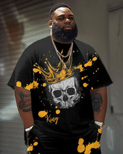 Men's Plus Size Casual Skull Graffiti Splash Ink Print T-Shirt Shorts Suit