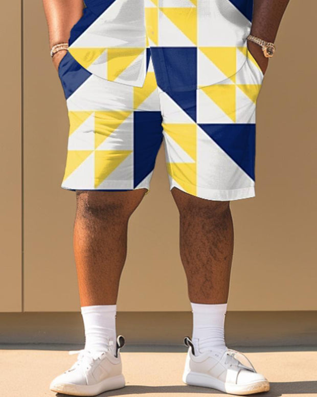 Men's Plus Size Geometric Print Short Sleeve Shirt Shorts Suit