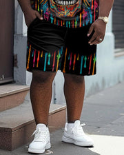 Men's Plus Size Street Casual Color Flag Skull Print T-Shirt Shorts Suit