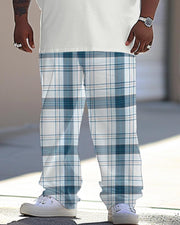 Men's Large Classic Plaid T-shirt Pants Suit
