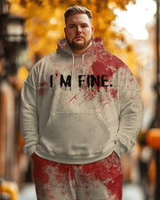 Men's Halloween I'm Fine Print Plus Size Hoodie Suit