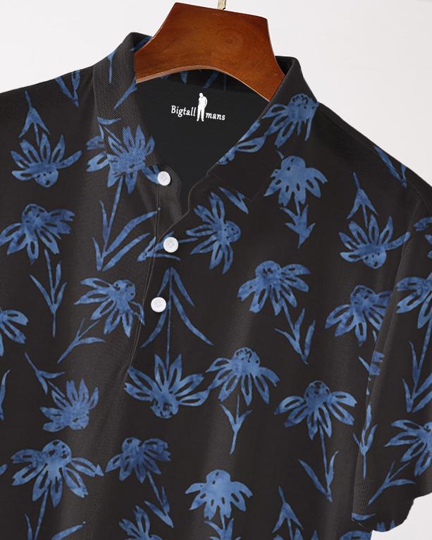 Black Blue Dark Batik Men's Polo Short Sleeve