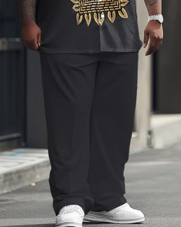 Men's Plus Size Business Casual Symmetrical Retro Pattern Printed Short Sleeve Shirt Trousers Suit