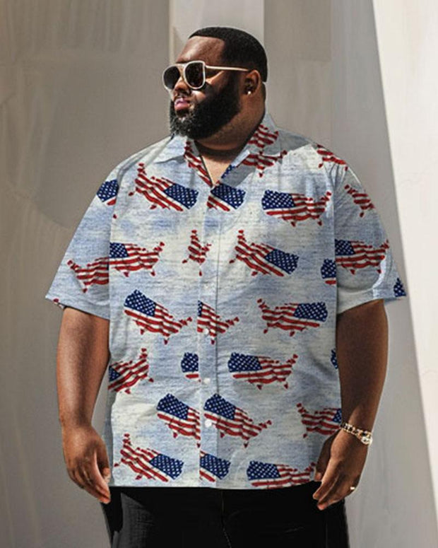 Men's Plus Size Business Simple Flag Print Short Sleeve Shirt Suit