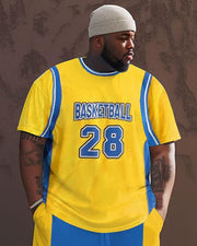 Men's Large Street Retro Sports Color Matching Basketball Hip-Hop Casual Two-piece Set