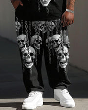 Men's Plus Size Street Casual Chain Skull Print T-Shirt Trousers Suit