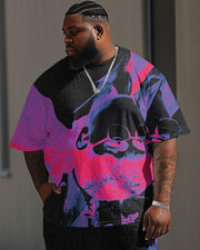 Men's Plus Size Street Casual Thermal Imaging Abstract Printed T-Shirt Trousers Suit