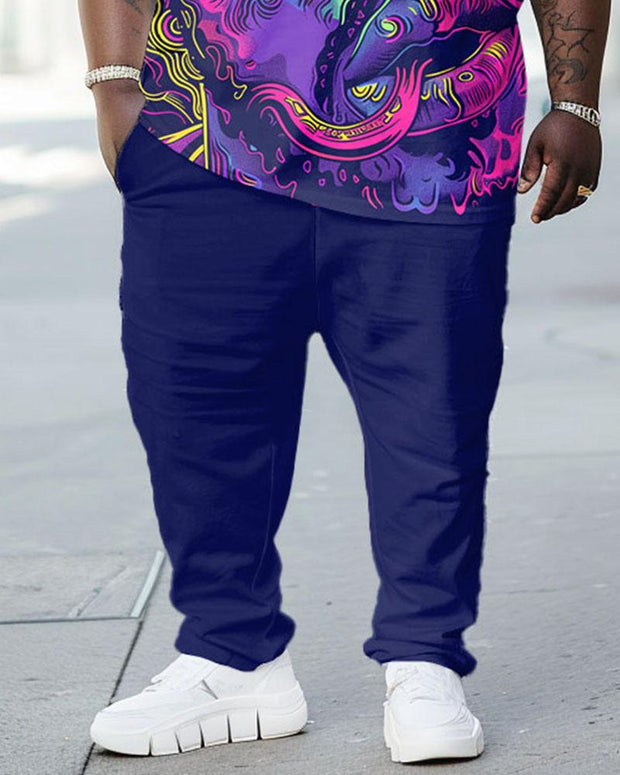 Men's Plus Size Street Fashion Abstract Graffiti Avatar Print T-Shirt Trousers Suit