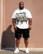 Men's Plus Size Juneteenth Black Freedom Day Printed T-Shirt Shorts Suit