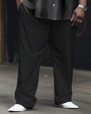 Men's Large Size Black Plaid Business Long Sleeve Walking Suit