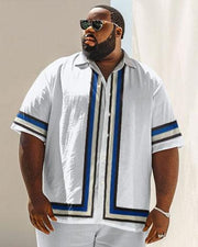 Men's Plus Size Business Simple Striped Print Short Sleeve Shirt Suit