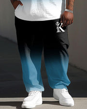 Men's Plus Size Street Casual Gradient K Letter Print T-shirt Trousers Suit