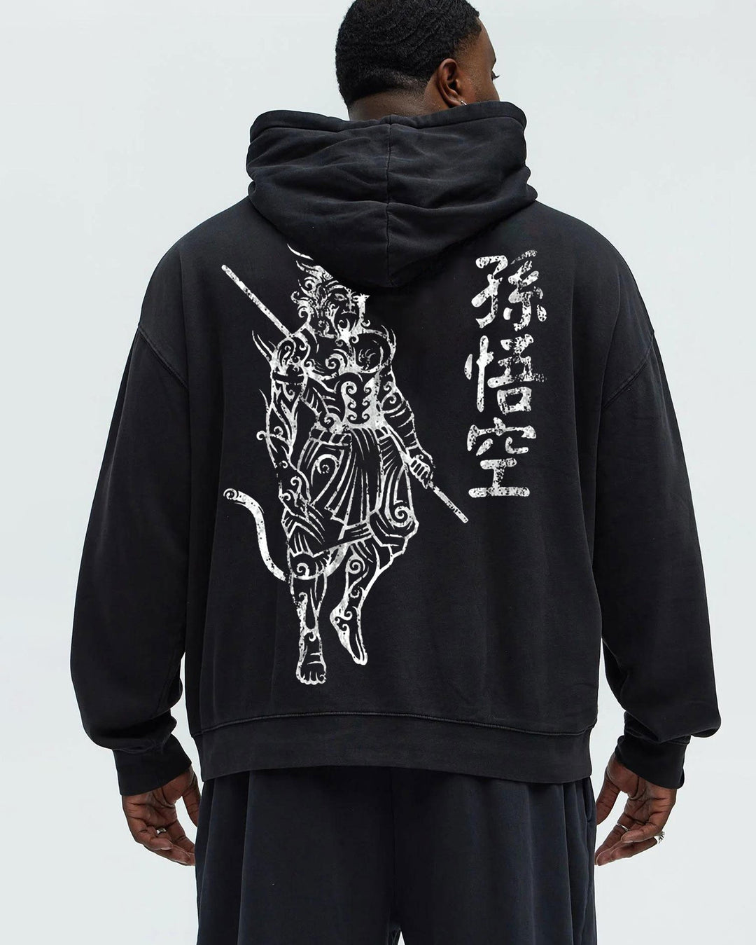 Front And Back Monkey King Printed Men's Oversized Cotton Hoodie