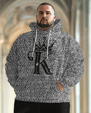 Mens Daily Casual K Letter Crown Print Plus Size Hoodie Suit