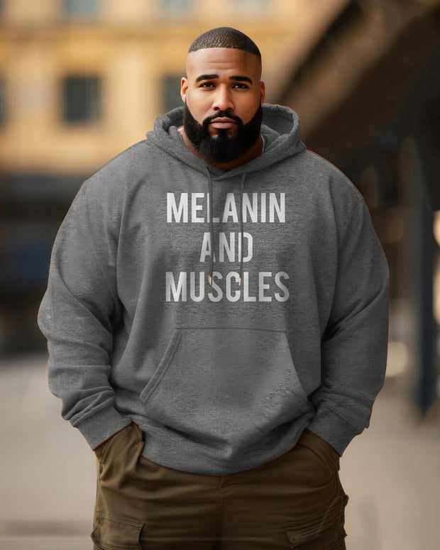Men's Plus Size Melanin And Muscles Long Sleeve Hoodie
