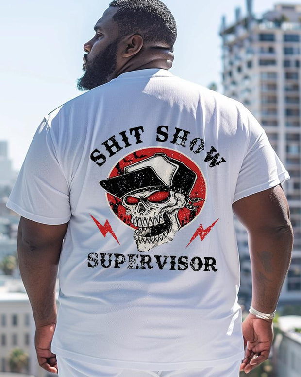 Shit Show Supervisor Skull Crewneck Short Sleeve Men's Plus Size Tee