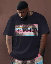 Men's Large Summer Color Block Street Hip-Hop Casual Two-Piece Set