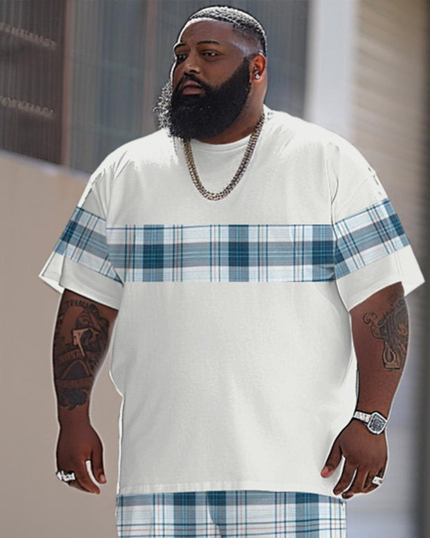 Men's Large Classic Plaid T-shirt Pants Suit