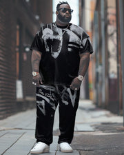 Men's Plus Size Street Casual Abstract Graffiti Letter Print T-Shirt Trousers Suit