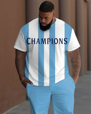 Men's Plus Size Colorblock Argentina Champion Print T-Shirt Trousers Suit