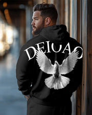 Street Fashion Simple Peace Dove Printed Sleeve Hoodie Men's Plus Size