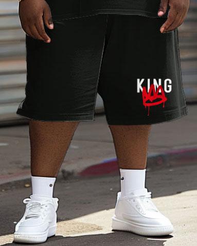 Men's Plus Size Casual Graffiti Crown King Alphabet Print T-Shirt Shorts Suit