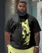 Men's Plus Size Eco-friendly Watermark Craft Wolf Pattern Printed T-shirt Shorts Suit