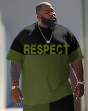 Men's Large Simple Color-block Respect Letter Printed T-shirt Pants Suit