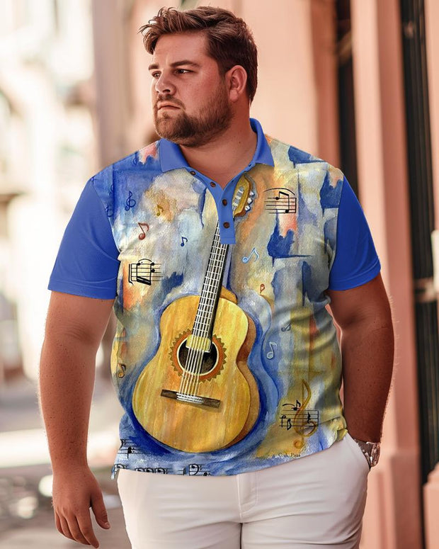 Guitar Print POLO Large Men's Short Sleeve T-Shirt