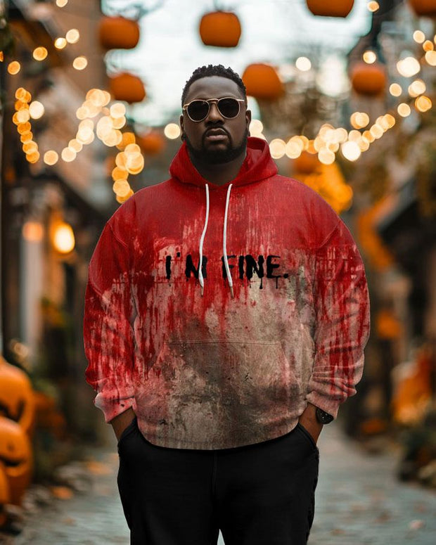 Men's Plus Size Horror I'm Fine Print Long Sleeve Hoodie